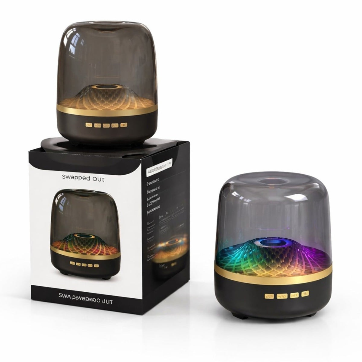 Boxă Audio Bluetooth Portabilă 13x11cm Design Cristal Acustic, Lumini LED RGB Multicolore și USB-C