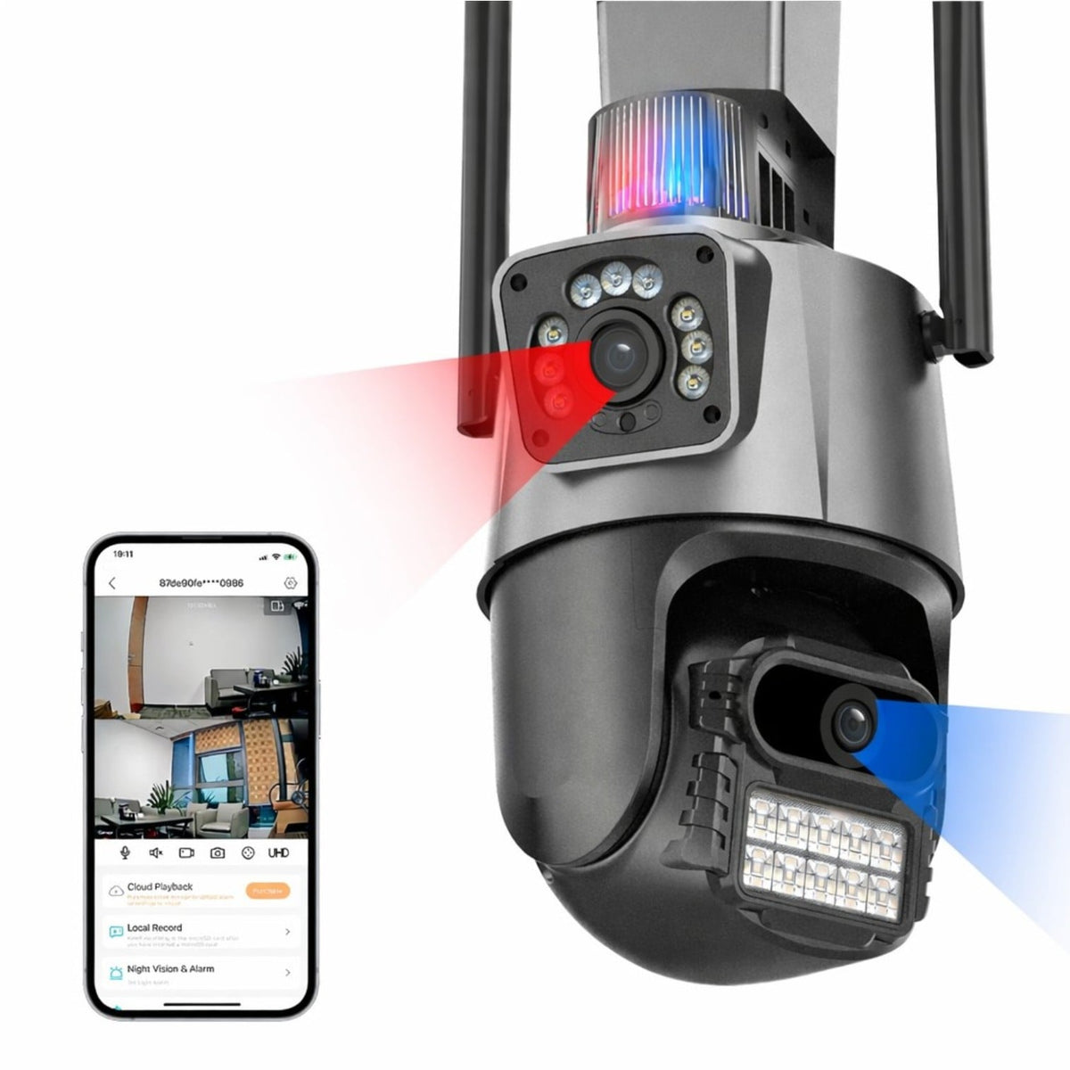 Cameră de Supraveghere 4G cu Cartelă SIM și Lentilă Dublă Dual-Lens 360°, Vedere Nocturnă Color & Alarmă