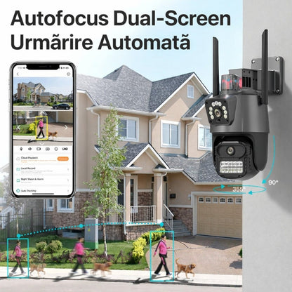 Cameră de Supraveghere 4G cu Cartelă SIM și Lentilă Dublă Dual-Lens 360°, Vedere Nocturnă Color & Alarmă
