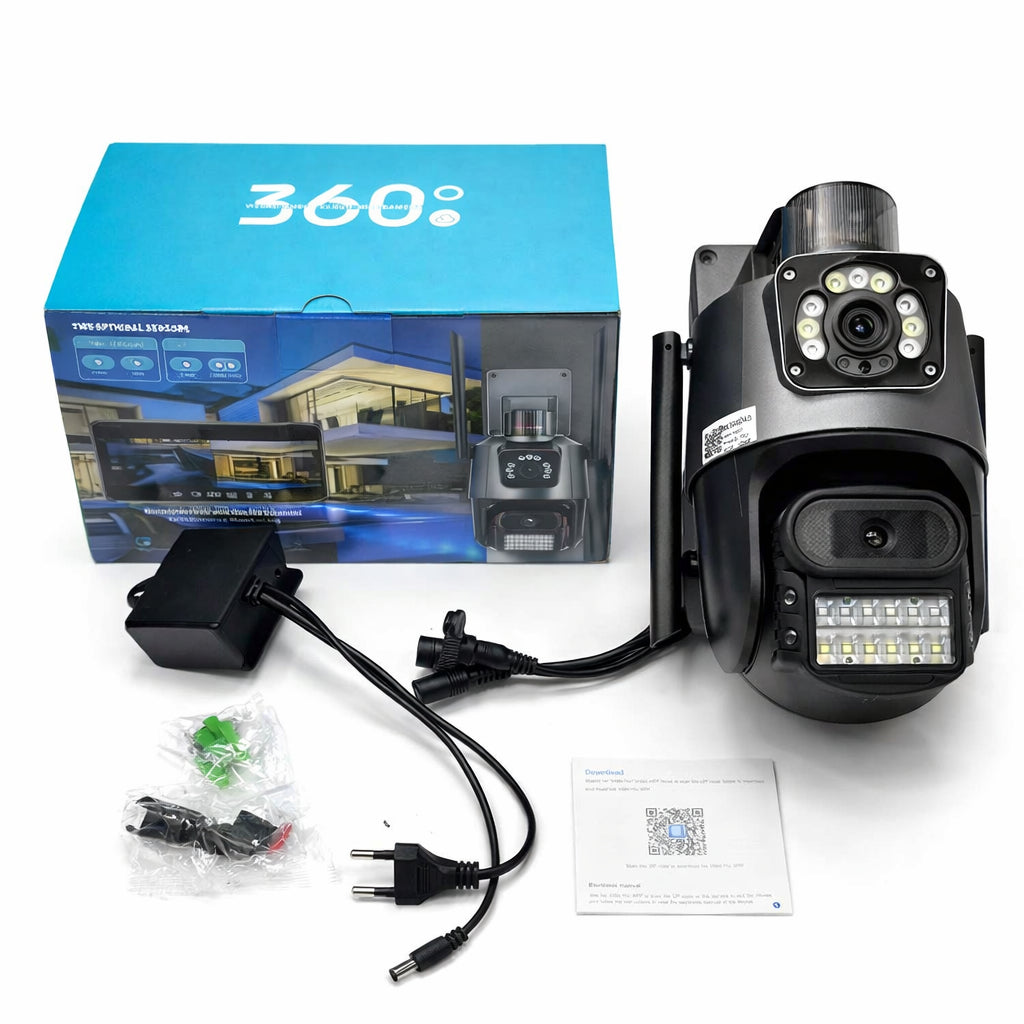 Cameră de Supraveghere 4G cu Cartelă SIM și Lentilă Dublă Dual-Lens 360°, Vedere Nocturnă Color & Alarmă