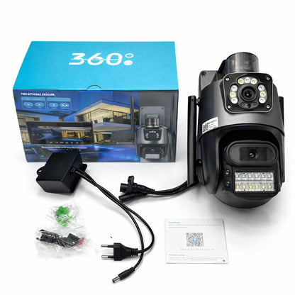 Cameră de Supraveghere 4G cu Cartelă SIM și Lentilă Dublă Dual-Lens 360°, Vedere Nocturnă Color & Alarmă