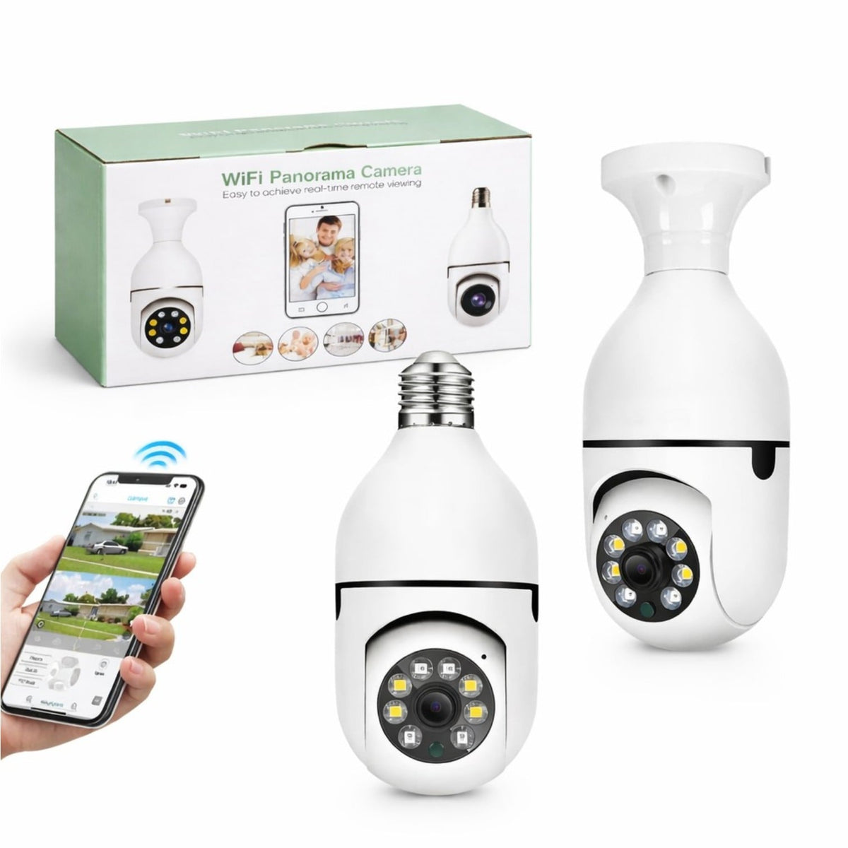 Cameră de Supraveghere Wi-Fi Panoramică Tip Bec E27, Rotire 360°, Vedere Nocturnă și Audio Bidirecțional