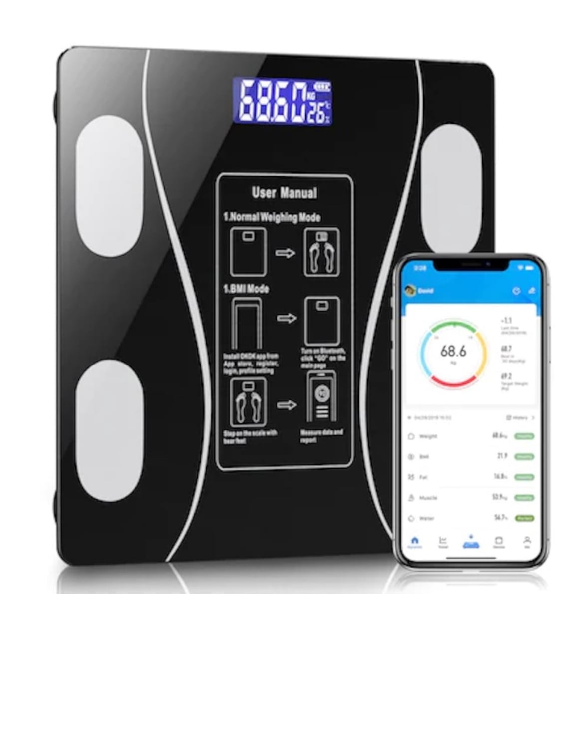 Cântar Corporal Inteligent Smart Bluetooth cu Analiză Corporală Completă și Aplicație Mobilă