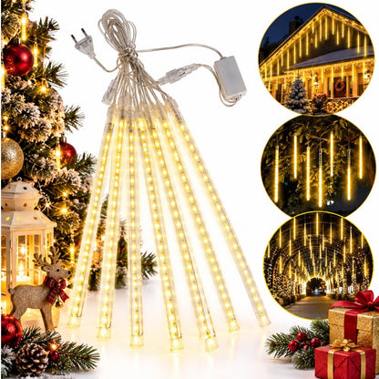Instalație LED Tip Ploaie de Meteoriți 3m - 8 Tuburi x 50cm, Efect Ninsoare, Interconectabilă IP44, Alb Cald Festiv