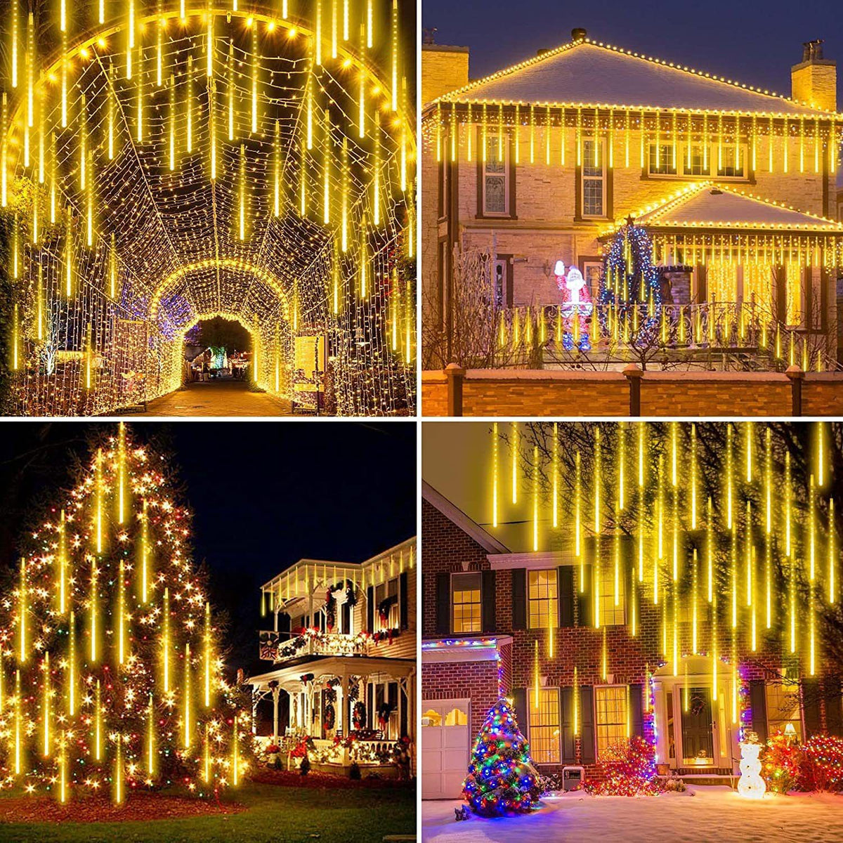 Instalație LED Tip Ploaie de Meteoriți 3m - 8 Tuburi x 50cm, Efect Ninsoare, Interconectabilă IP44, Alb Cald Festiv