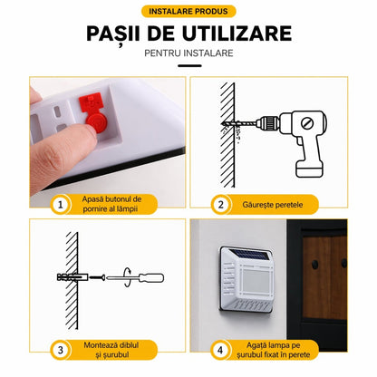 Lampă Solară Număr Casă 20x17.5cm, Iluminare LED Alb Rece, Panou Solar & Cifre/Litere Autocolante Incluse