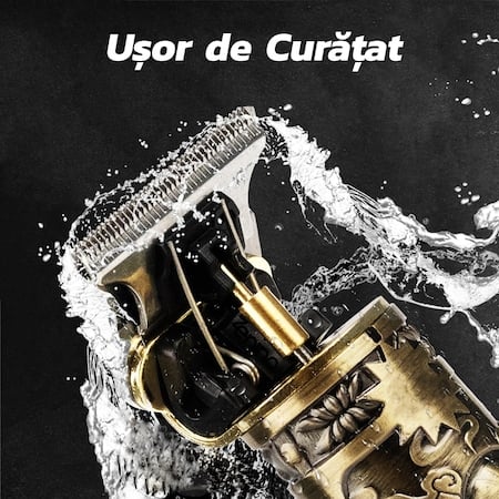 Mașină Profesională de Tuns și Conturat Barba T-Blade Skeleton Metalic cu Acumulator USB