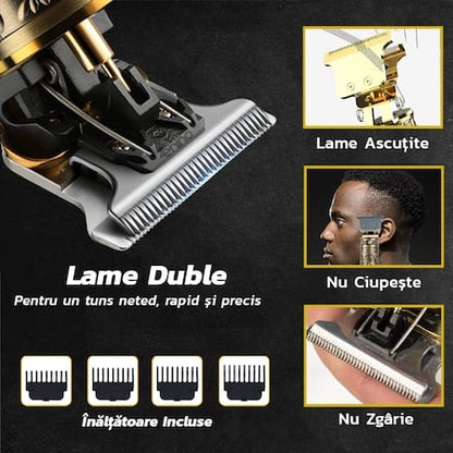 Mașină Profesională de Tuns și Conturat Barba T-Blade Skeleton Metalic cu Acumulator USB