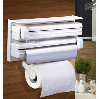 Organizator Dispenser Triplu de Bucătărie de Perete pentru Role, Folie și Hârtie
