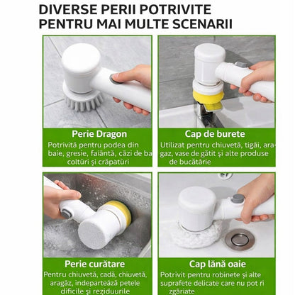 Perie Electrică de Curățare Rotativă 3 în 1, Reîncărcabilă USB cu 3 Capete Interschimbabile