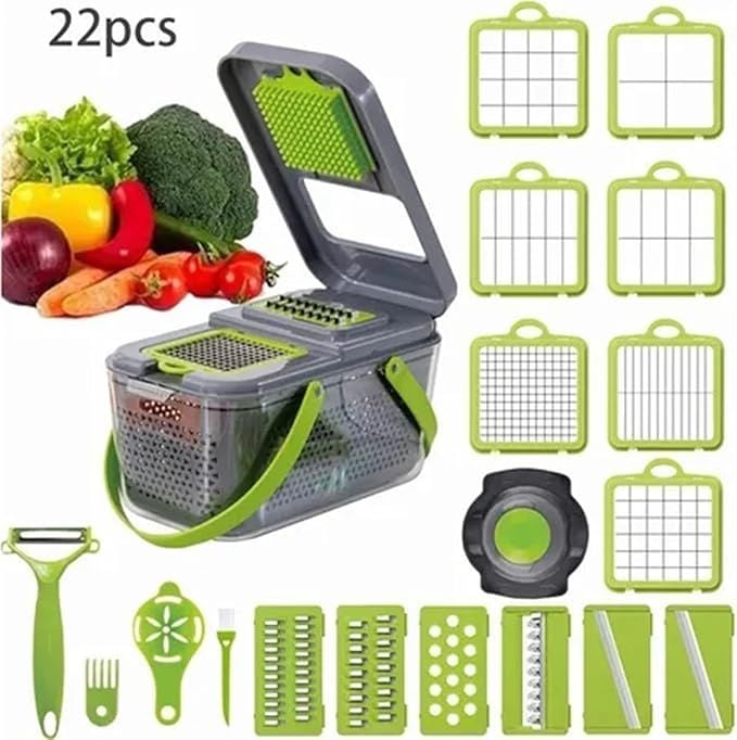 Răzătoare Multifuncțională Julienne cu Bol, Coș Strecurătoare Rotativ și Lame Inox