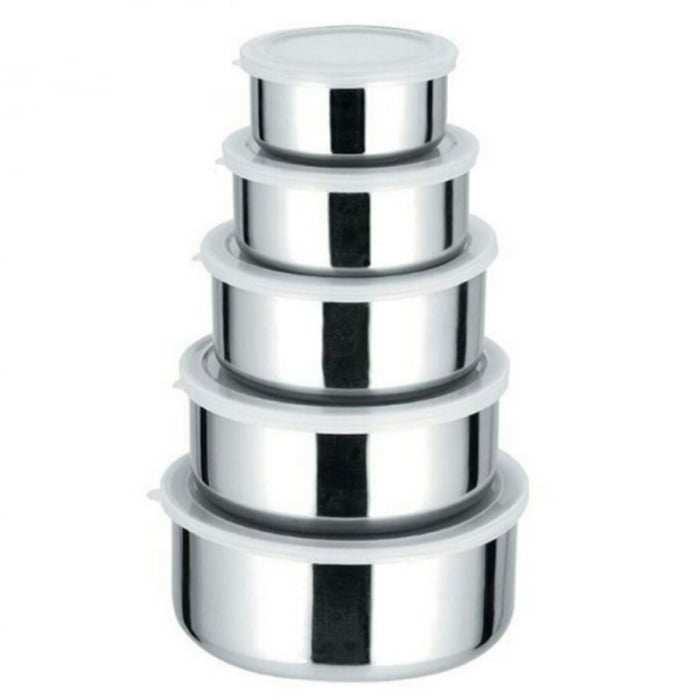 Set 5 Caserole Alimentare din Inox cu Capace Etanșe, Boluri Mixare și Păstrare Alimente
