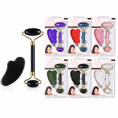 Set Premium Rulou Facial de Jad & Piatră Gua Sha 14.5cm pentru Masaj și Drenaj Limfatic