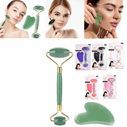 Set Premium Rulou Facial de Jad & Piatră Gua Sha 14.5cm pentru Masaj și Drenaj Limfatic