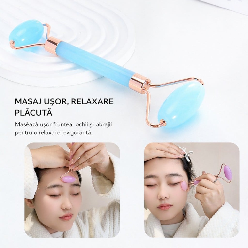 Set Premium Rulou Facial de Jad & Piatră Gua Sha 14.5cm pentru Masaj și Drenaj Limfatic