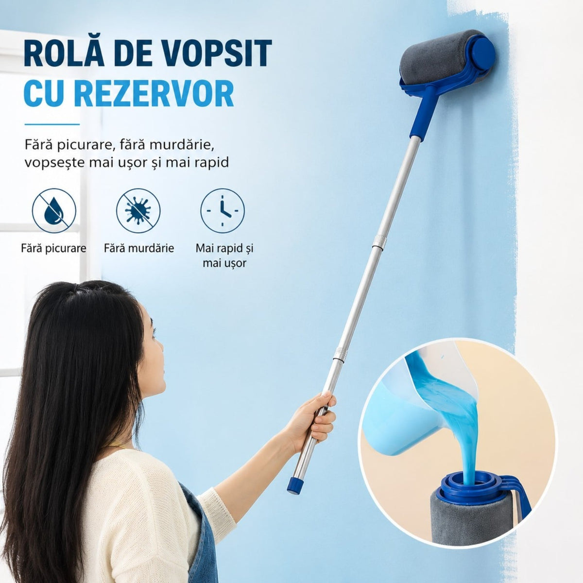 Trafalet Profesional cu Rezervor pentru Vopsit Fără Picături, Set 5 Piese cu Braț Extensibil